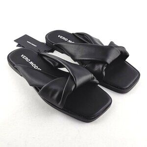 Vero Moda Black Twist Square Toe Slides Sandals Faux Leather Size 6